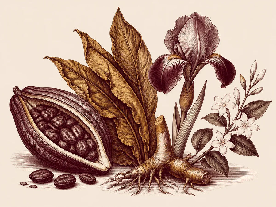 Cocoa, tobacco, iris and jasmine