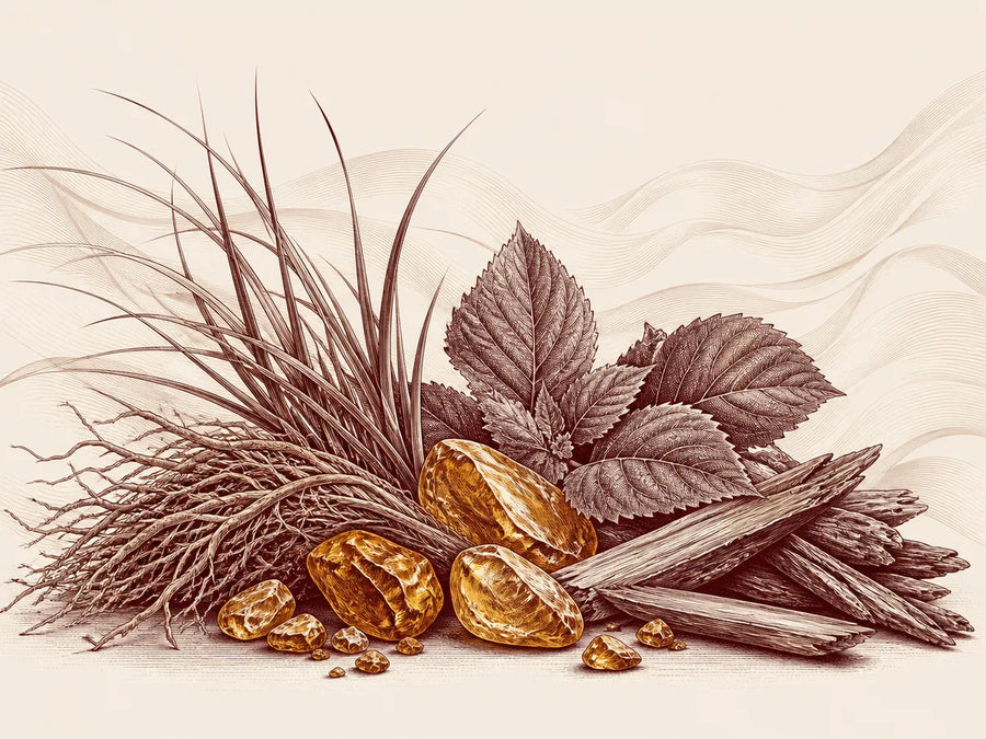 Mineral amber, vetiver, patchouli, cedarwood and clean musk