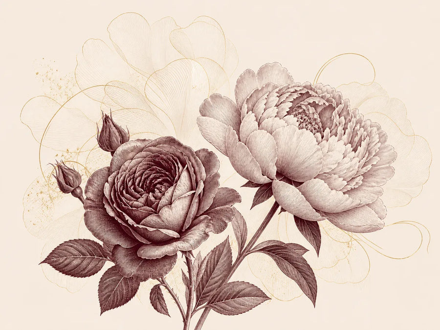 Turkish rose, peony, transparent florals