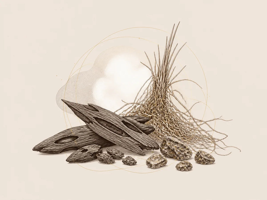 Oud, vetiver, musk, smoky resins