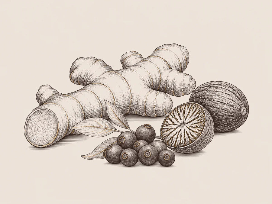 Ginger, nutmeg, pimento