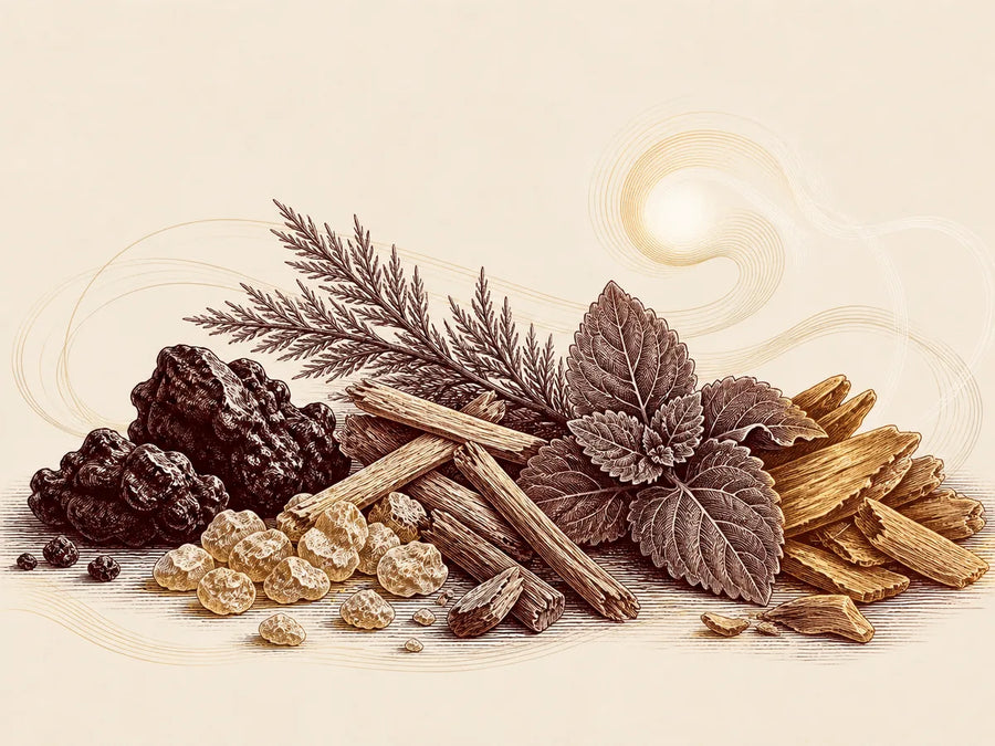 Labdanum, benzoin, cedarwood, patchouli, amber woods and musk