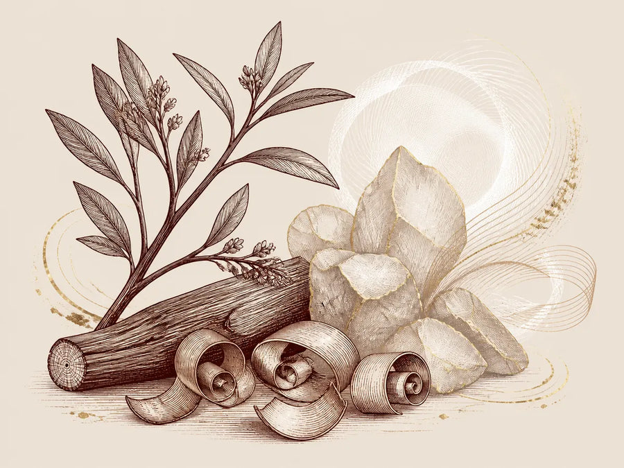 Sandalwood, mineral amber and white musk